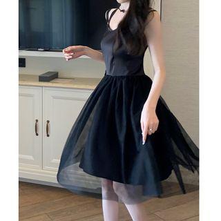 Cross Strap Mesh A-line Dress