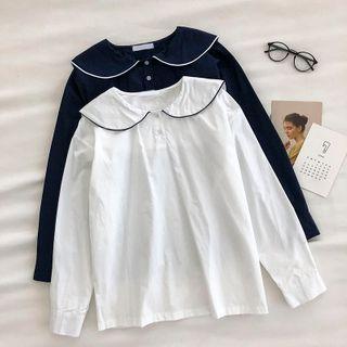 Color-block Trim Long-sleeve Blouse