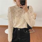 Stand Collar Lace Top Almond - One Size