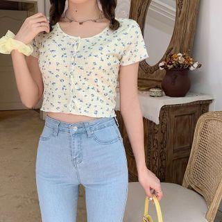 Short-sleeve Floral Top Floral - Off-white - One Size