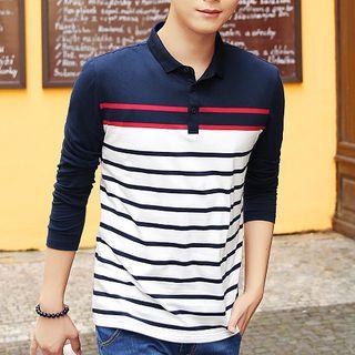 Stripe Long-sleeve Polo Shirt