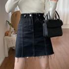 Frayed Edge Mini A-line Denim Skirt