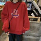 Long-sleeve Embroidered Sweatshirt Red - One Size