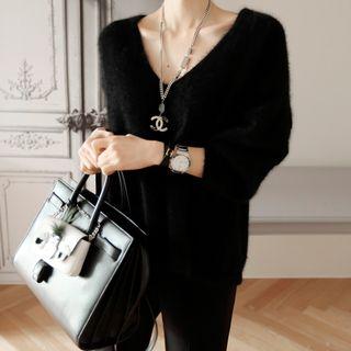 Long-sleeve Knit Top Black - One Size