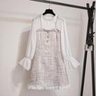 Mock Two-piece Long-sleeve Tweed A-line Dress