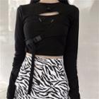 Long-sleeve Top / Zebra Print Tank Top / Mini Fitted Skirt / Set