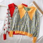 Sailor-collar Strawberry-print Knit Top