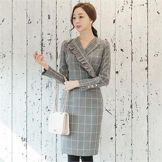 Frill-trim Check Sheath Dress