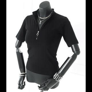 Mesh-trim Zip-front Top