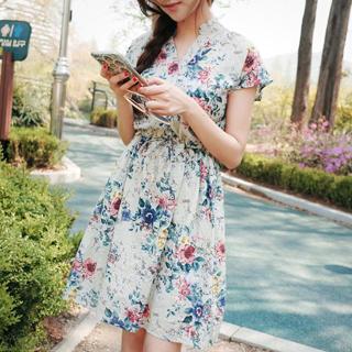 Floral Print Cap-sleeved Dress