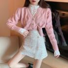 Long-sleeve Lace Blouse / Tweed A-line Skirt / Cardigan