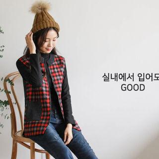 Wool Blend Plaid Zip-up Vest