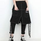 Lettering Strappy Mock Two-piece Pants