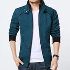 Fleece-lined Stand-collar Zip Jacket