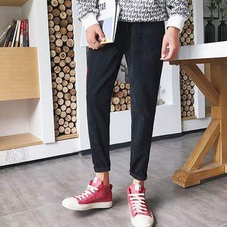 Cropped Lettering Strap Slim-fit Jeans