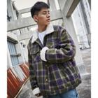 Loose-fit Fleece-trim Plaid Jacket