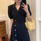 Short-sleeve Midi Blazer Dress Black - One Size