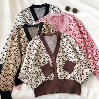 Leopard V-neck Single-breasted Long-sleeve Cardigan