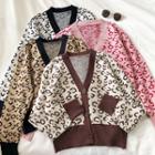 Leopard V-neck Single-breasted Long-sleeve Cardigan