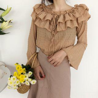 Ruffle Off-shoulder Long-sleeve Top