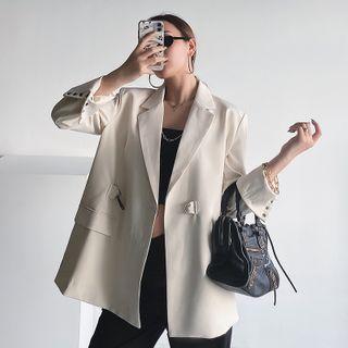 Buckled-waist Plain Blazer