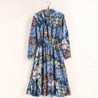Floral Print Tie-neck A-line Dress