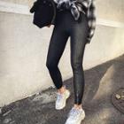Zip-hem Fleece-lined Legging Pants