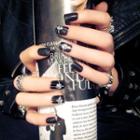 Rhinestone Faux Nail Tips D13 - Black - One Size