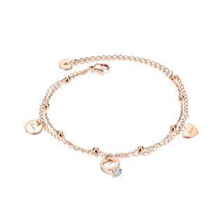 Simple And Romantic Plated Rose Gold Round Heart-shaped 316l Stainless Steel Anklet With Cubic Zircon Rose Gold - One Size