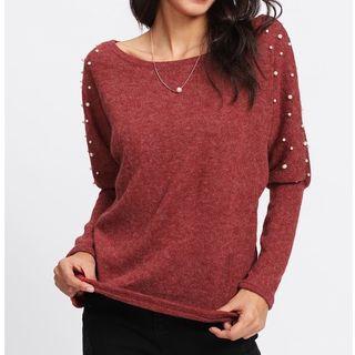 Beaded Puff Sleeve Knit Top