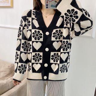 Heart Print Checker Cardigan