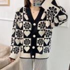 Heart Print Checker Cardigan