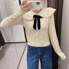 Collared Bow Cardigan Off-white - One Size