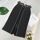 Front Zip Striped Knitted Pencil Skirt White Stripe - Black - One Size