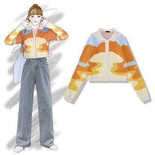 Collared Pattern Cardigan As Shown In Figure - One Size