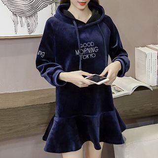 Lettering Hooded Velvet Dress