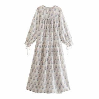 Long Sleeve Pattern Midi A-line Dress