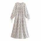 Long Sleeve Pattern Midi A-line Dress