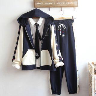 Cartoon Embroidered Hooded Zip Jacket / Shirt / Pants / Set