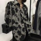 Long-sleeve Leopard Print Shirt Black & Gray - One Size