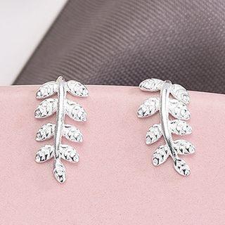 925 Sterling Silver Leaf Earring Es764 - 1 Pair - One Size
