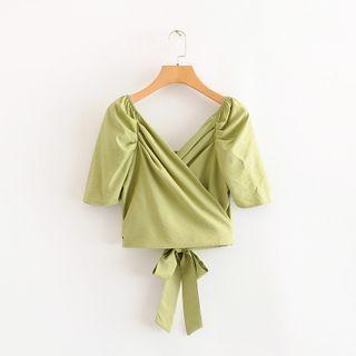Puff Sleeve Ribbon Accent Top
