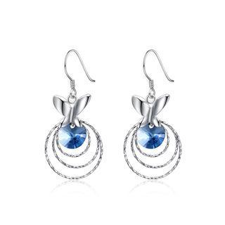 925 Sterling Silver Elegant Sweet And Romantic Butterfly Circle Earrings With Blue Austrian Element Crystal Silver - One Size