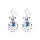 925 Sterling Silver Elegant Sweet And Romantic Butterfly Circle Earrings With Blue Austrian Element Crystal Silver - One Size