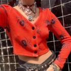 Spider Print Long-sleeve Cropped Cardigan