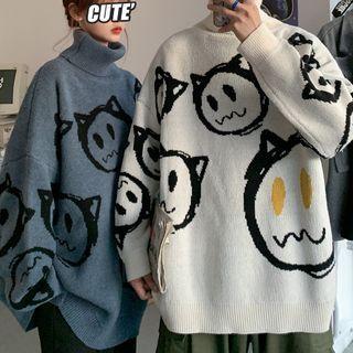 Cartoon Print Turtleneck Sweater