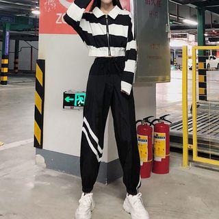 Cropped Striped Zip Jacket / Contrast-trim Jogger Pants