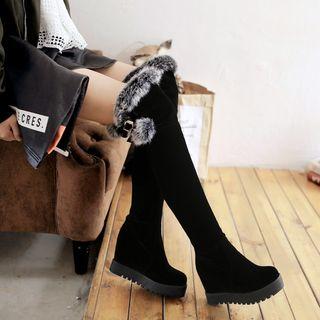 Hidden Wedge Fluffy Trim Over-the-knee Boots