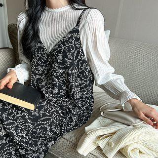 Plus Size Ruffled Floral Maxi Overall Dress
