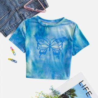 Short-sleeve Butterfly Print Tie-dyed T-shirt